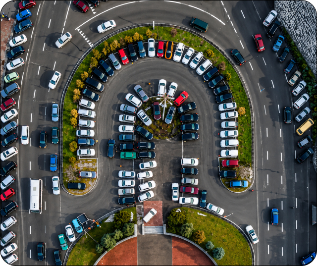 Aerial view of the Joy9 Park parking lot